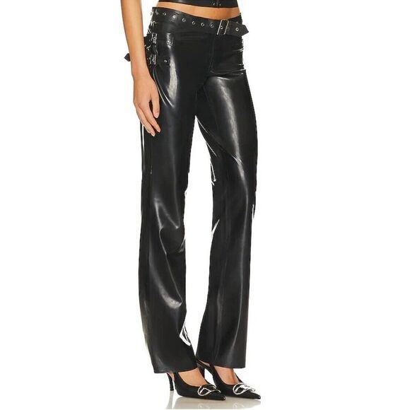 MIAOU Toni Black Latex Flares Buckle Cargo Pants Revolve Sz XXS NWT $450 - Picture 12 of 12